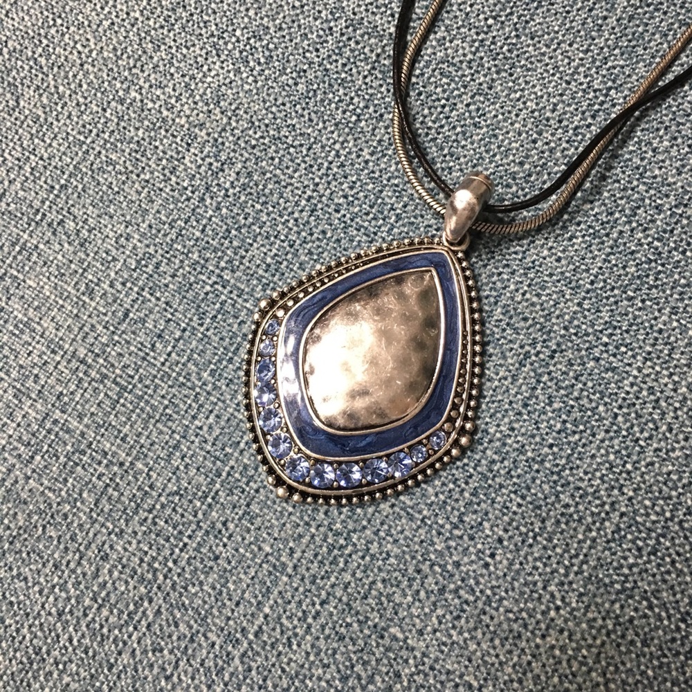 Premier Designs Blue Crystal and Silver Necklace